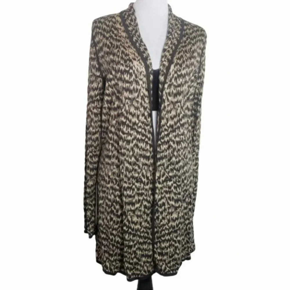 Charter Club Cardigan Size L Brown Animal Print Open Front‎ Long Sleeve Tunic